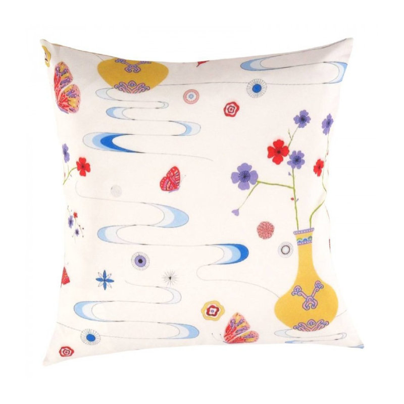 Pure Silk Throw Square Pillow Cover & Insert, White/Malibu/Gold/Red