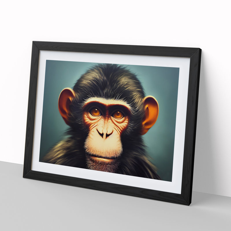 XH1022-6132X Modern Monkey Vol.1 - Single Picture Frame Print, 46cm H x 64cm W x 2cm D, Black