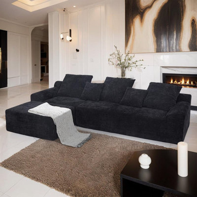 Canapé modulaire en L 111 po, chaise longue 3 pièces en chenille 3 pièces, avec design réversible et disposition librement configurable