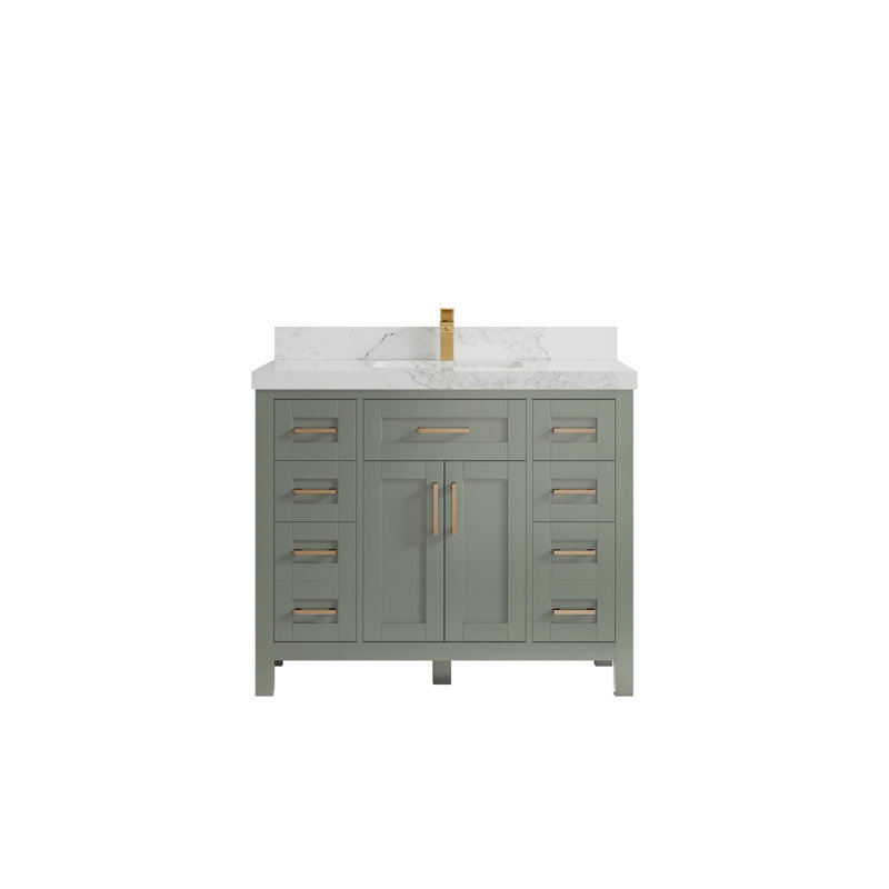 Cambridge 42 In. W X 22 In. D Single Sink Bathroom Vanity In Evergreen With 2 In. Quartz, Calacatta Nuvo