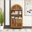 Bibliothèque vintage en bois sculpté arqué avec tablette ouverte - hauteur 66 "