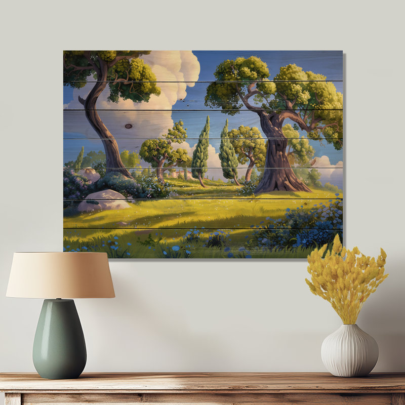 «The Swaying Cypress Pointillism X - Vangogh Landscape», art mural sur bois de pin naturel, H 10 po x l 20 po