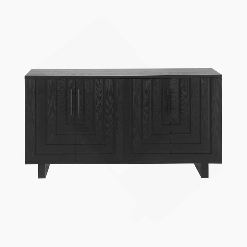 Sideboard, Storage Cabinet With 4 Doors, Accent Cabinet With Metal Handles, Black