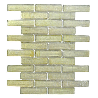 Carreau de mosaïque de verre beige en bambou 1 po x 4 po