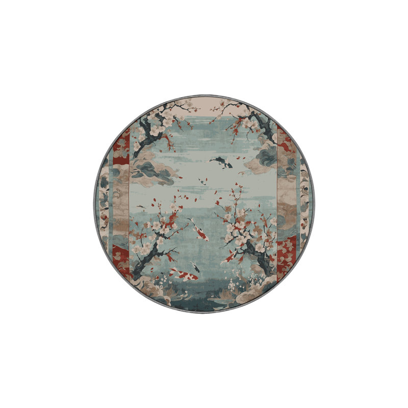 Machine Washable Gray Area Rug, Round 3'