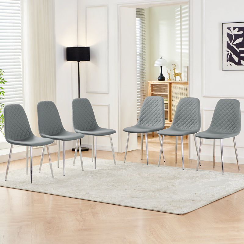 Wayland Modern Upholstered Faux Leather Dining Chair, 6, Silver, Light Grey