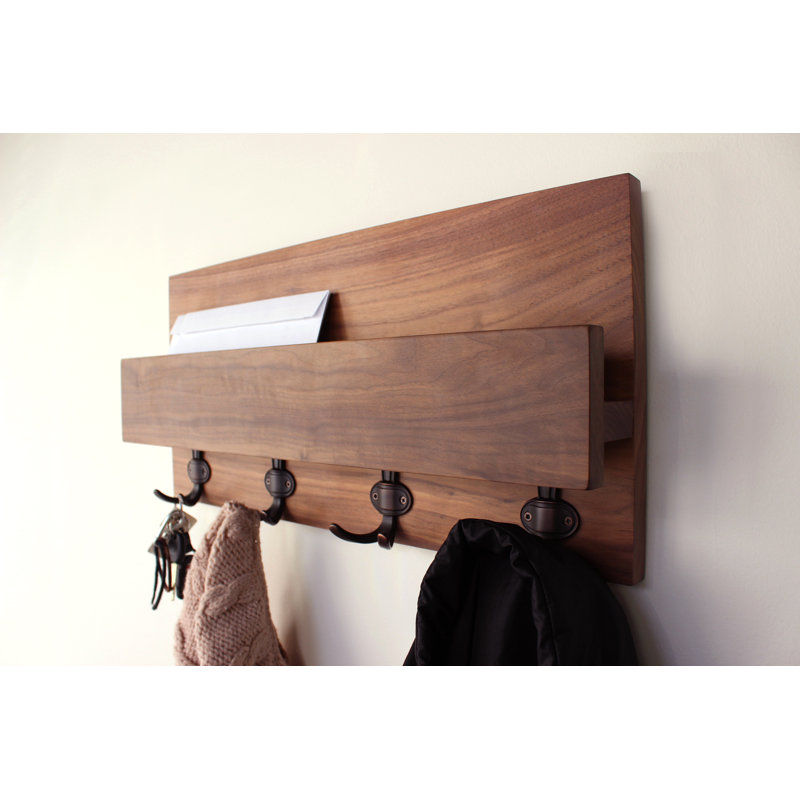 Clorinda Solid Wood Wall Organizer, Walnut