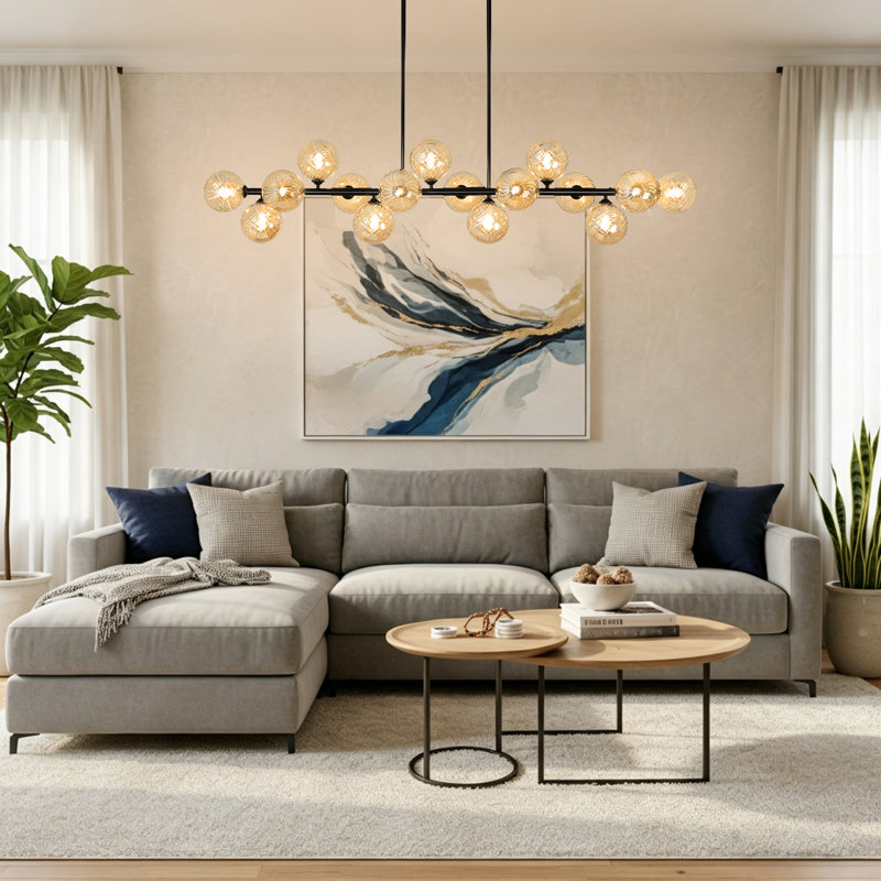 Lustre de salle à manger à 16 lumières de style lustre Spoutnik pour plafonds hauts