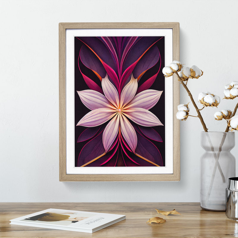 The Beaming Flower Abstract 1 Piece Single Picture Frame Wall Art, 46cm H x 34cm W x 2cm D, Oak Framed