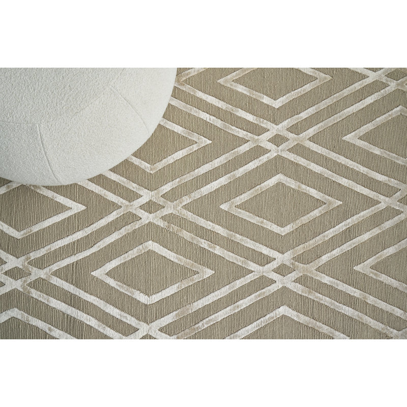 Metro-Velvet Geometric Area Rug in Light Beige, Rectangle 12' x 15'