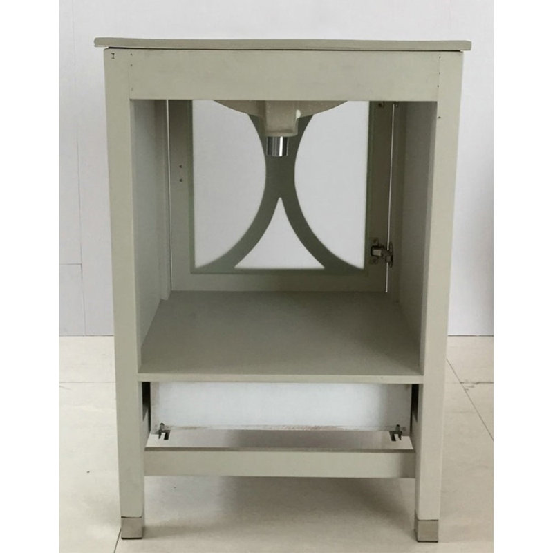 Rouen 24 " W Freestanding Standard Single Vanity Bathroom Vanity With Ceramic Top with Mirror, Light Gray
