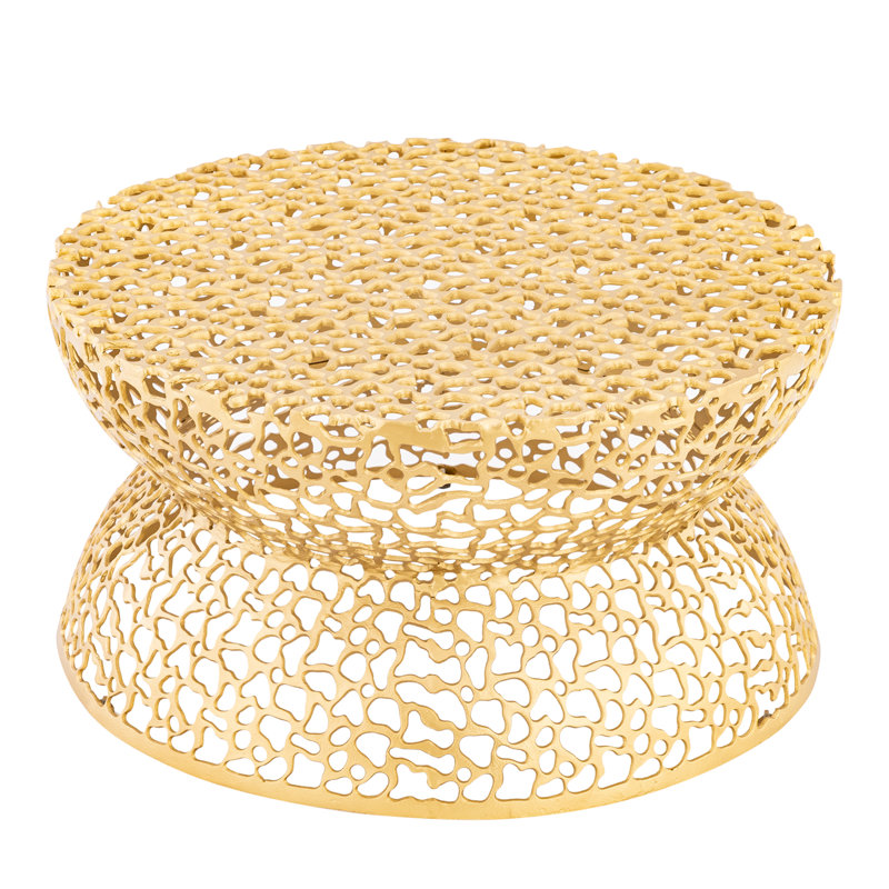 Nova Artisan Mesh Carved Designer Coffee Table, Gold