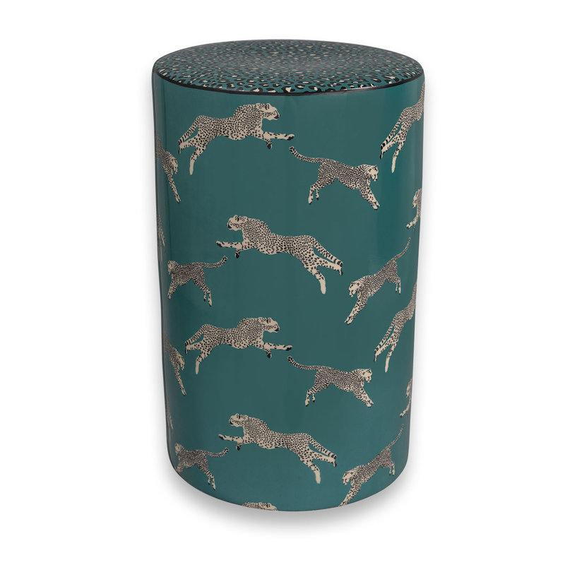 Scalamandre Cheetah Garden Stool, Teal