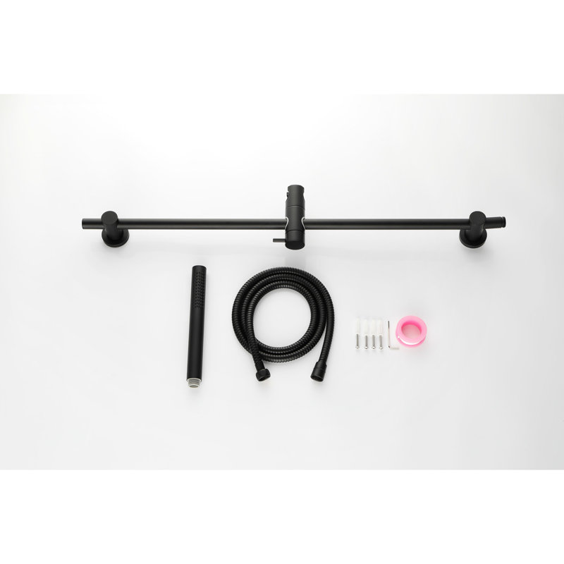 Douche à main en acier inoxydable avec hauteur réglable et boyau noir mat de 59 pouces, barre coulissante de 28 pouces, douche luxueuse