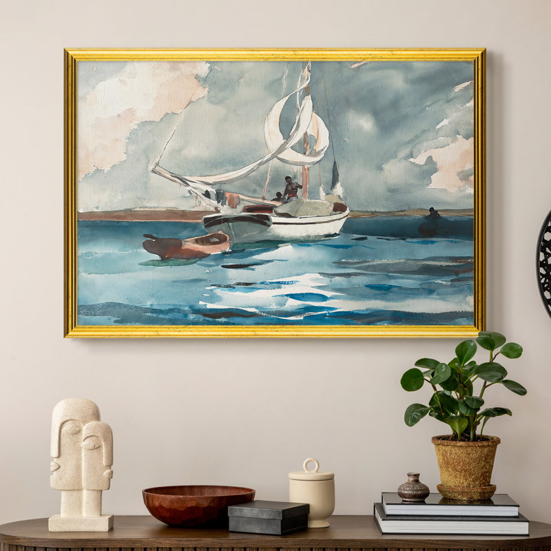 " Sloop, Nassau " by Winslow Homer, 16 po x 22 po, Framed Canvas, Cygne doré antique (ou or antique lisse)