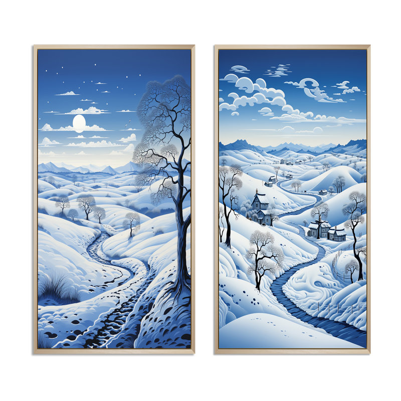 «Snow Winters Solitude», 2 pièces, Encadrement brun, H 32 po x l 32 po