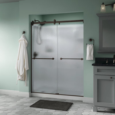 Trinsic 60" x 71" Semi-Frameless Contemporary Sliding Door with Rain Glass
