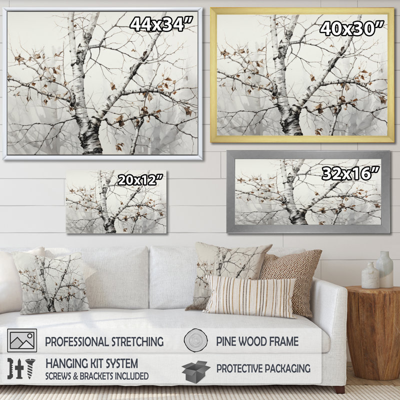 Monochrome Tree Whispers Of Grey And White II - Floral Canvas Art Print66, H 24 po x l 32 po x P 1 po, Noir