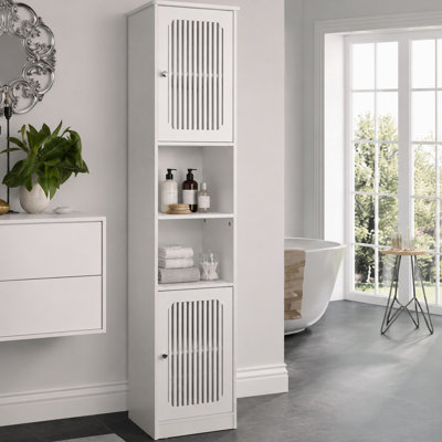 64" H Bathroom Narrow Tall Storage Cabinet With Freestanding Adjustable Shelves