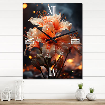 Coral Flower Autumn Radiance II - Floral Modern Wall Clock