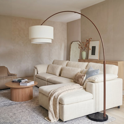 Mason 81" Modern Adjustable LED Arc Floor Lamp with Bronze Finish, Fabric Drum Shade, and Weighted Marble Base, Bulb Included