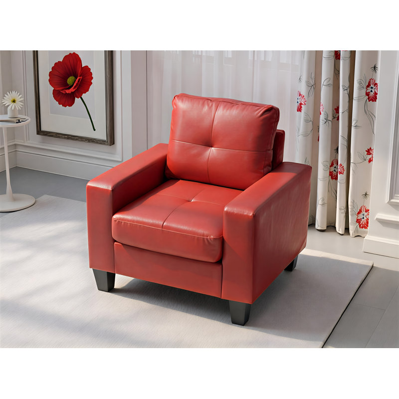 Fauteuil club rouge Worthen en similicuir, Similicuir rouge