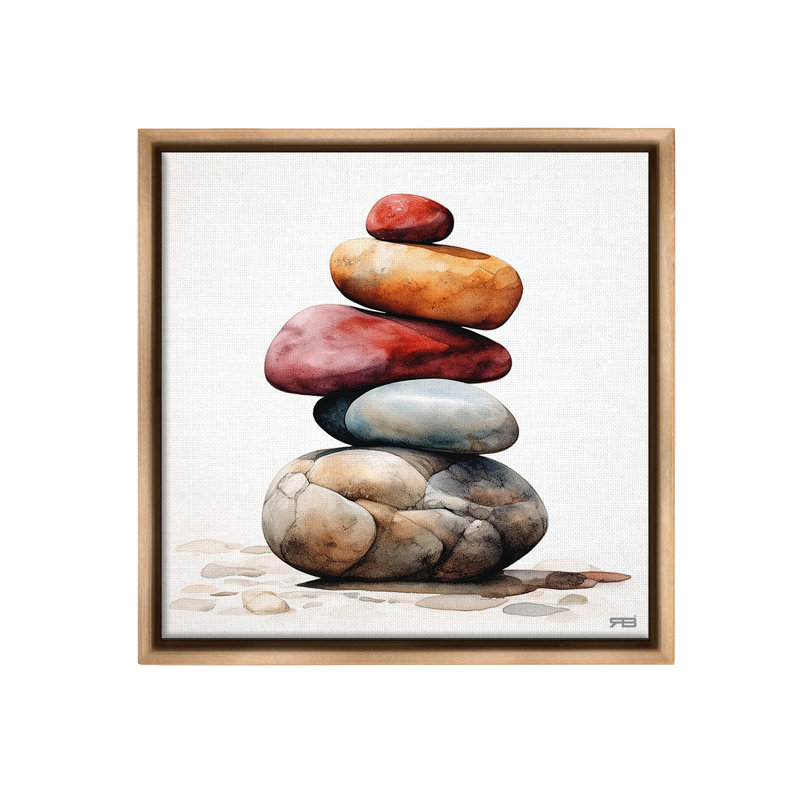 "Varied Stacked Rocks" par RB sur toile, H 18 po x l 18 po, Cadre flottant orme Montalcino