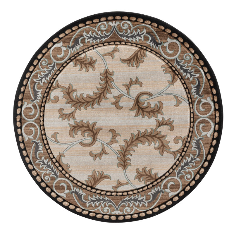 Tapis crème / brun Demaris, Rond 5 pi 2 po