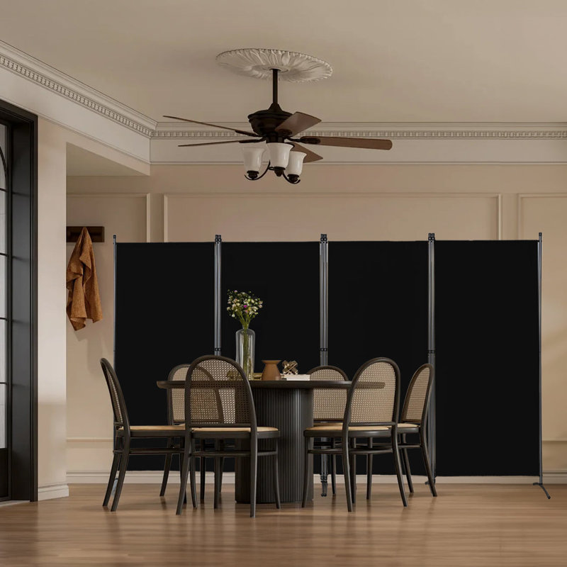 324cm W x 169cm H 4 - Panel Metal Folding Room Divider, Black