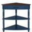 Table basse d'angle compacte à 3 niveaux avec pieds en bois massif, bleu marine / espresso pour les petits espaces