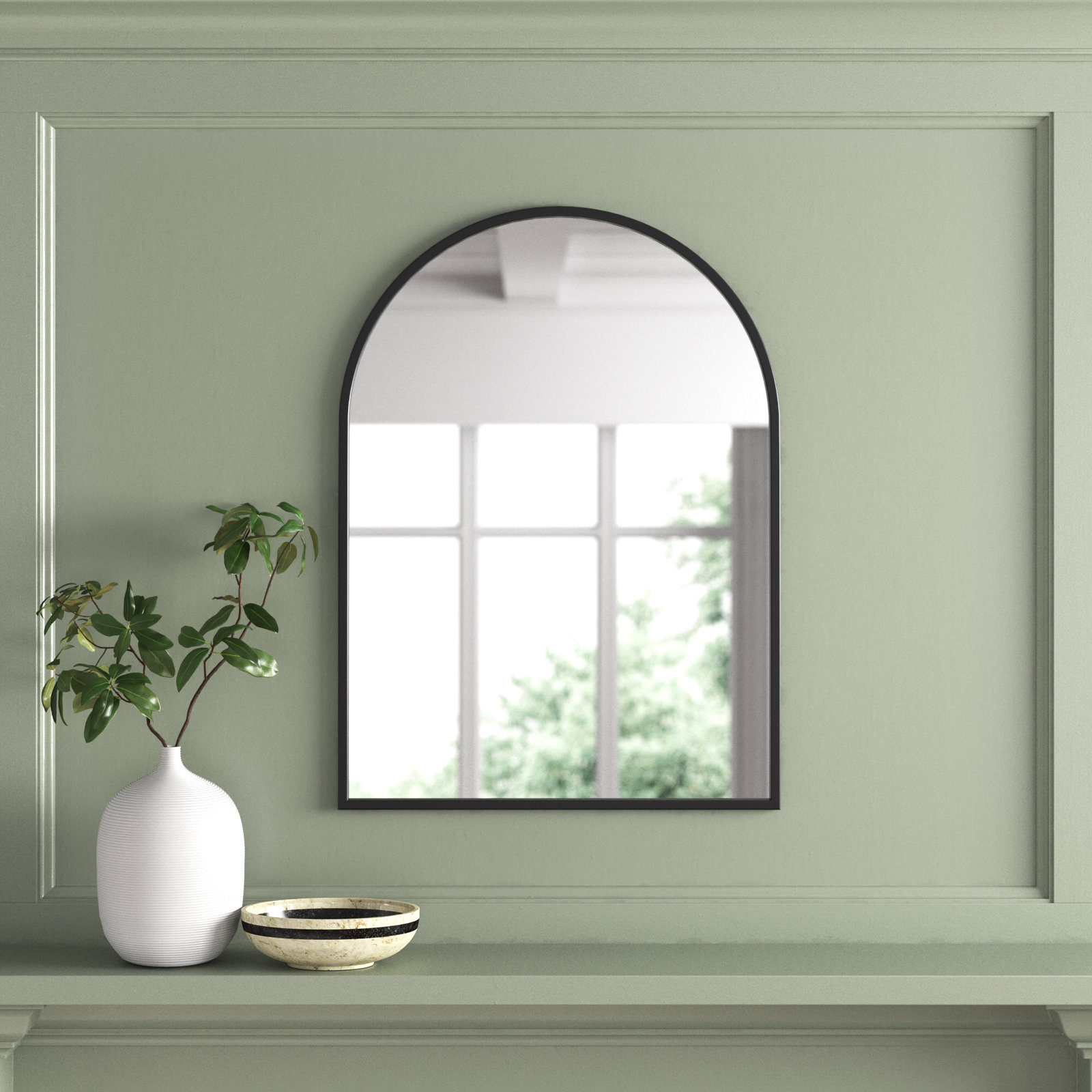 Sabine Metal Arch Wall Mirror, 30" x 22", Black