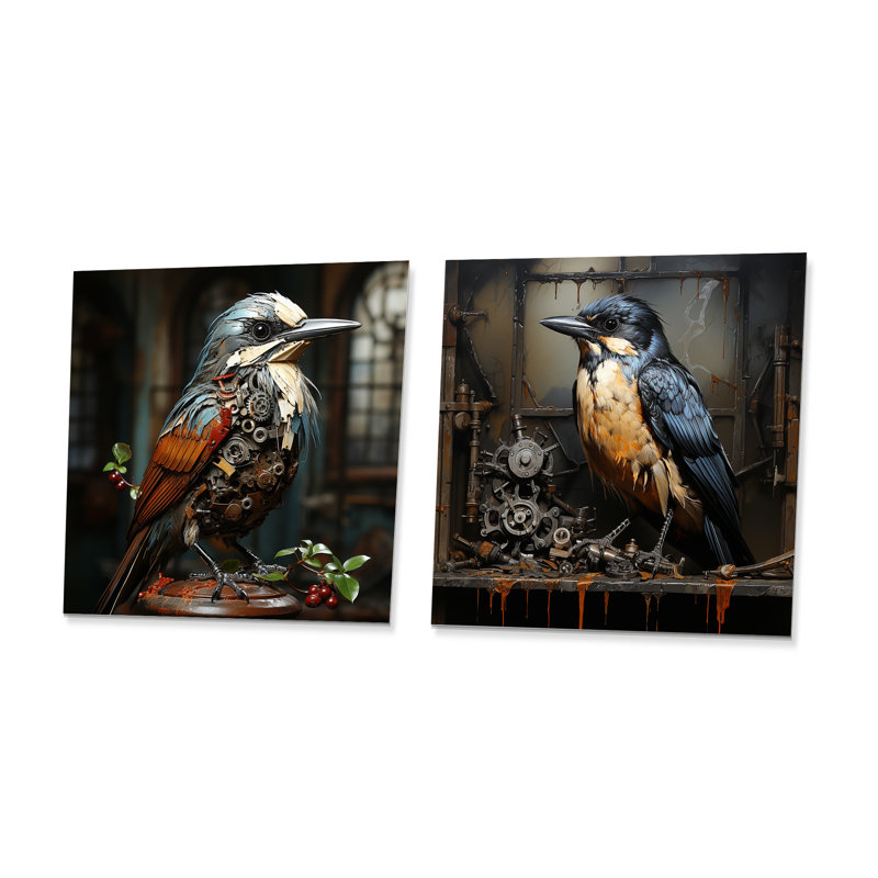 Ensemble de 2 décorations carrées en métal brun Birdpunk Bird I - Bird, H 36 po x l 72 po