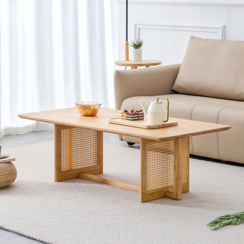 Table basse rectangulaire en bois massif Rattan Tea Table
