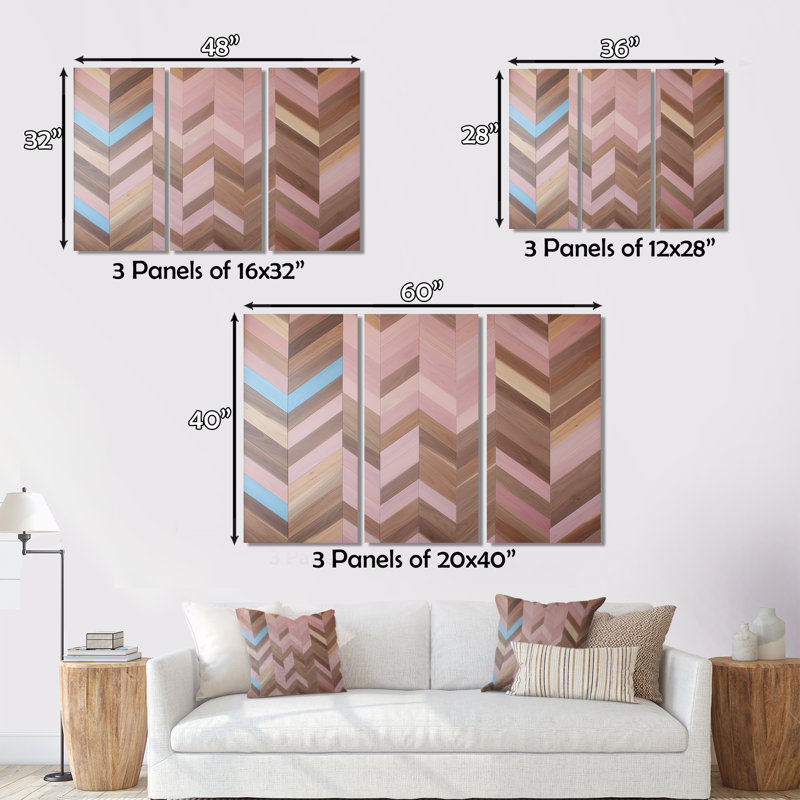 Motif rétro Mid-Century rose et brun - ensemble d'art moderne sur toile Mid-Century, H 32 po x l 48 po x P 1 po
