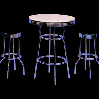 1950s Retro Black 3 Bar Table , Metal Construction, Round And Stools For Dining Room 1950s-style Stools, Suitable