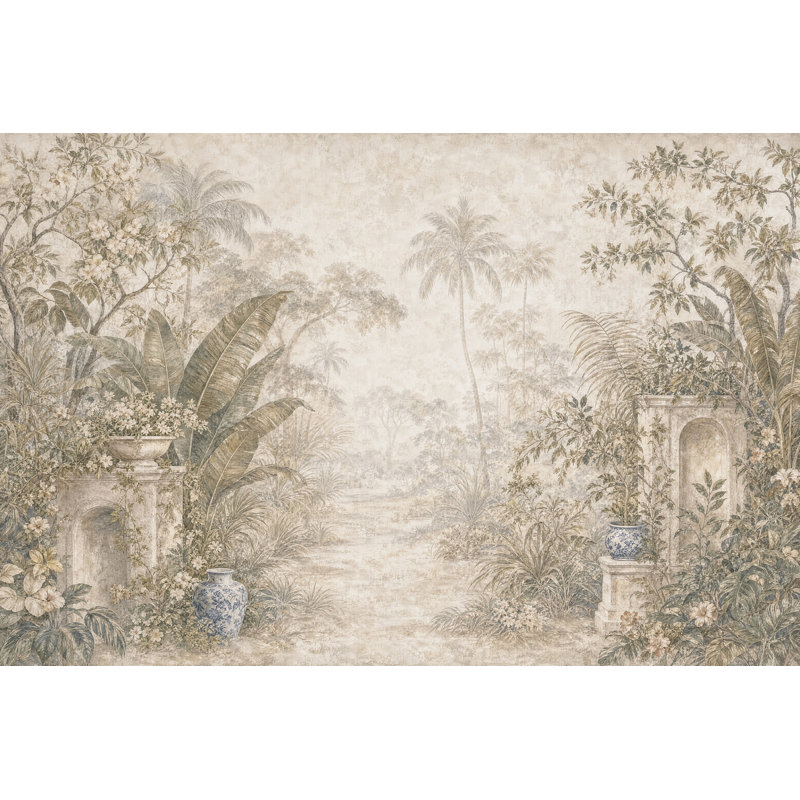 Papier peint paysage tropical avec palmiers, Non-Woven Nonpasted, 120"x96"