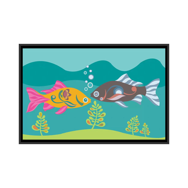 « two fishs », impression sur toile tendue, H 18 po x l 26 po x P 1,5 po, Toile avec cadre noir