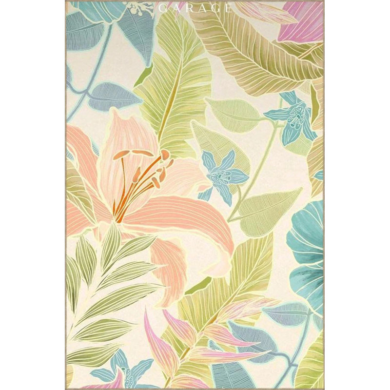 Tapis tissé avec motif de fleurs vertes, Tapis de couloir 2 pi 6 po x 9 pi 11 po