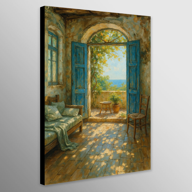 Sunlight Through the Blue Shutters Wall Art - Canvas Framed Print, 117 cm H x 84 cm W
