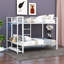 Lit superposé double au-dessus de double avec tablettes en filet et crochets à vêtements, cadre de lit superposé en métal avec lumière DEL-342819556