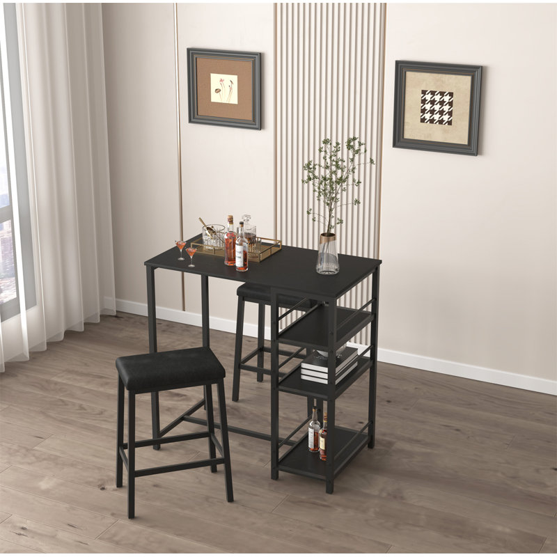 Ensemble de table de salle à manger pour 2 avec 3 grandes tablettes de rangement