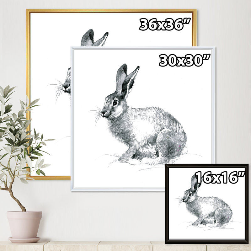 Portrait monochrome de lapin - reproduction sur toile, H 36 po x l 36 po x P 1 po, Toile blanche encadrée