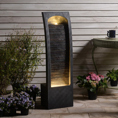 Fontaine à cascade en fausse ardoise incurvée moderne avec éclairage à DEL Fontaine de cascade à niveaux 42,5 pouces pour patio