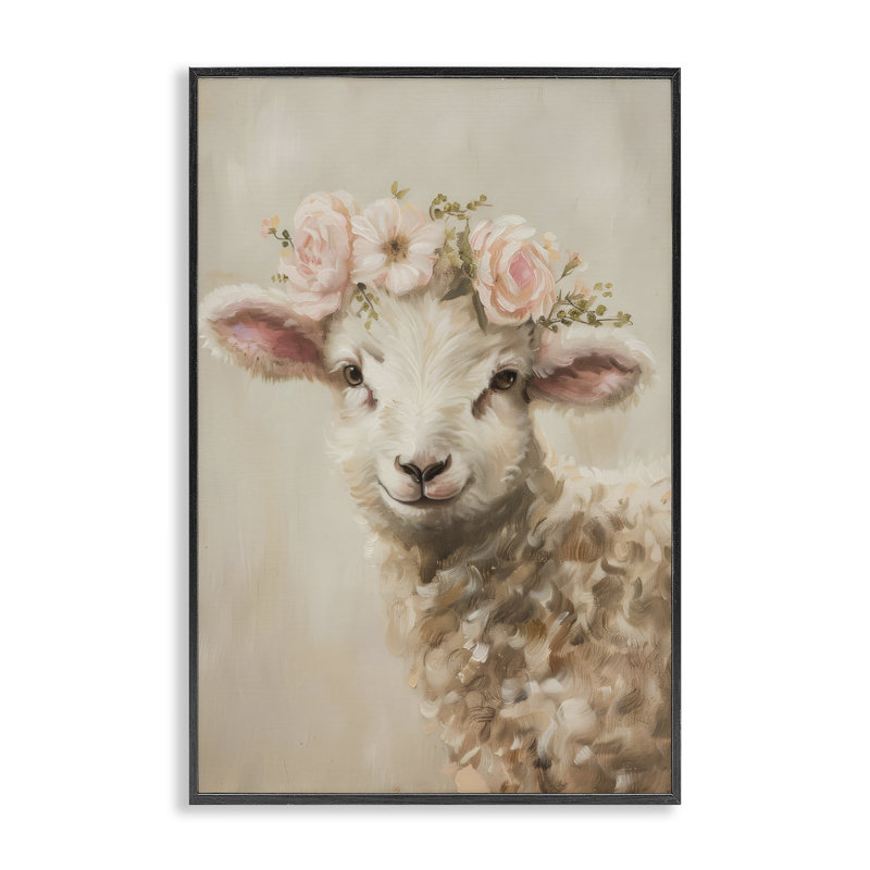 Doux floral agneau, estampe numérique par Petals Prints Design, Giclée encadrée noir minuit, H 18 po x l 12 po