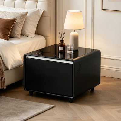 Table de bout intelligente avec tiroir réfrigéré de 65 L, chargement sans fil et veilleuse