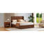 Walnut ripple panel curved headboard platform bed frame, 44-inch tall headboard,king size bed frame, modern minimalist style, easy to assemble, no box spring required.