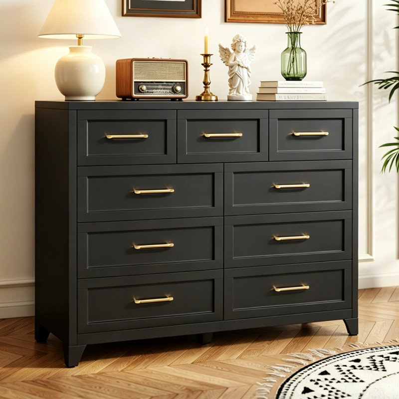 Armoire de rangement en métal avec 9 tiroirs, 41.73" H x 51.97" W x  15.8" D, Black