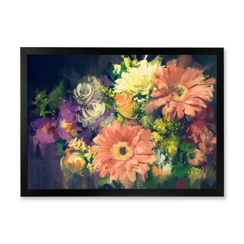 «Grunge Pastel Bouquet Of Flowers», reproduction sur toile, H 24 po x l 36 po x P 1 po, Cadre d'angle fermé noir