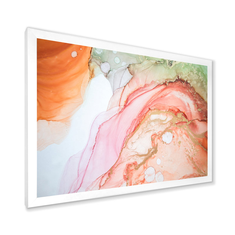 Art mural liquide ondulé en orange et vert - décoration murale moderne en toile, H 8 po x l 12 po x P 1 po