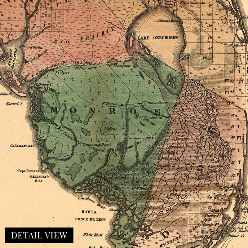 «1856 Florida State Wall Map - non encadrée, impression sur papier», H 24 po x l 24 po x P 0,1 po